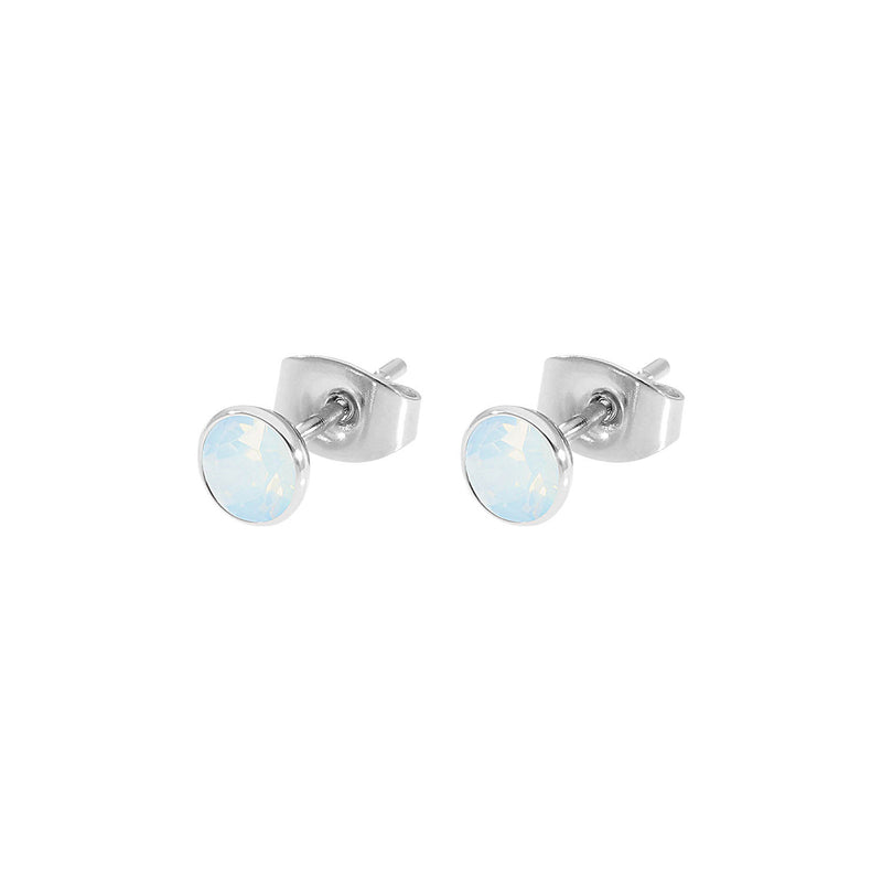 Bottone Stud Earring 0.2" - Silver white opal