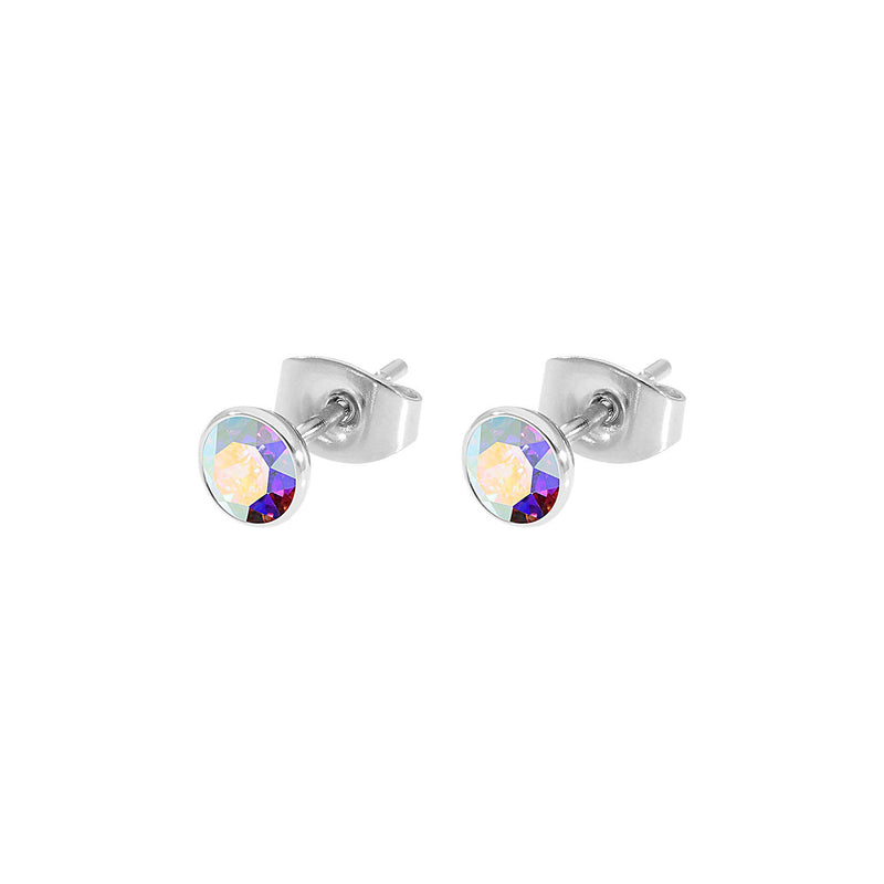 Bottone Stud Earring 0.2" - Silver crystal aurora boreale
