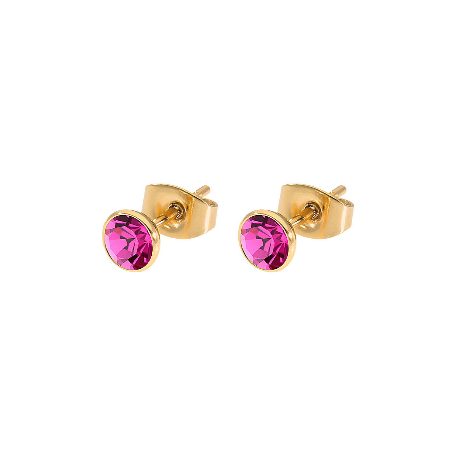 Bottone Stud Earring 0.2" - Gold fuchsia