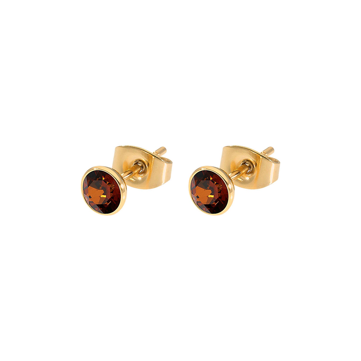 Bottone Stud Earring 0.2" - Gold smoked amber