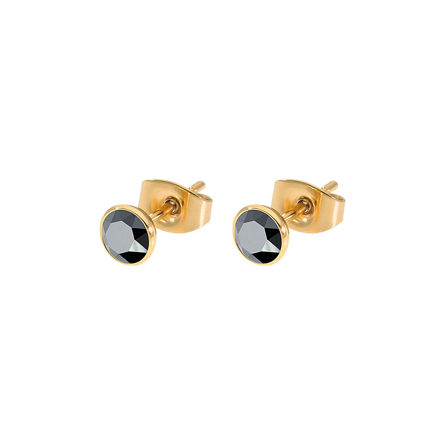 Bottone Stud Earring 0.2" - Gold jet hematite