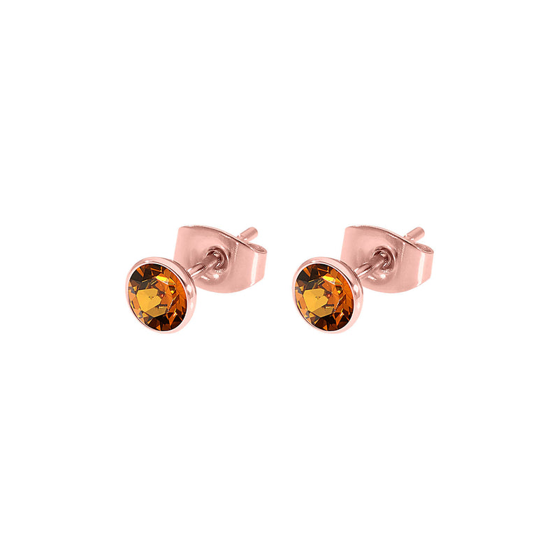 Bottone Stud Earring 0.2" - Rose Gold light amber