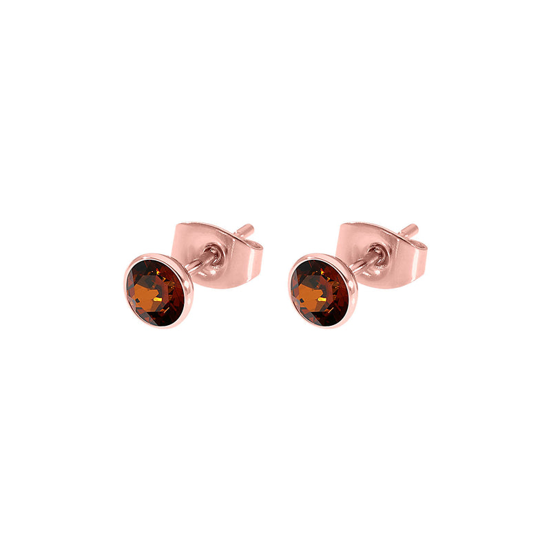 Bottone Stud Earring 0.2" - Rose Gold smoked amber