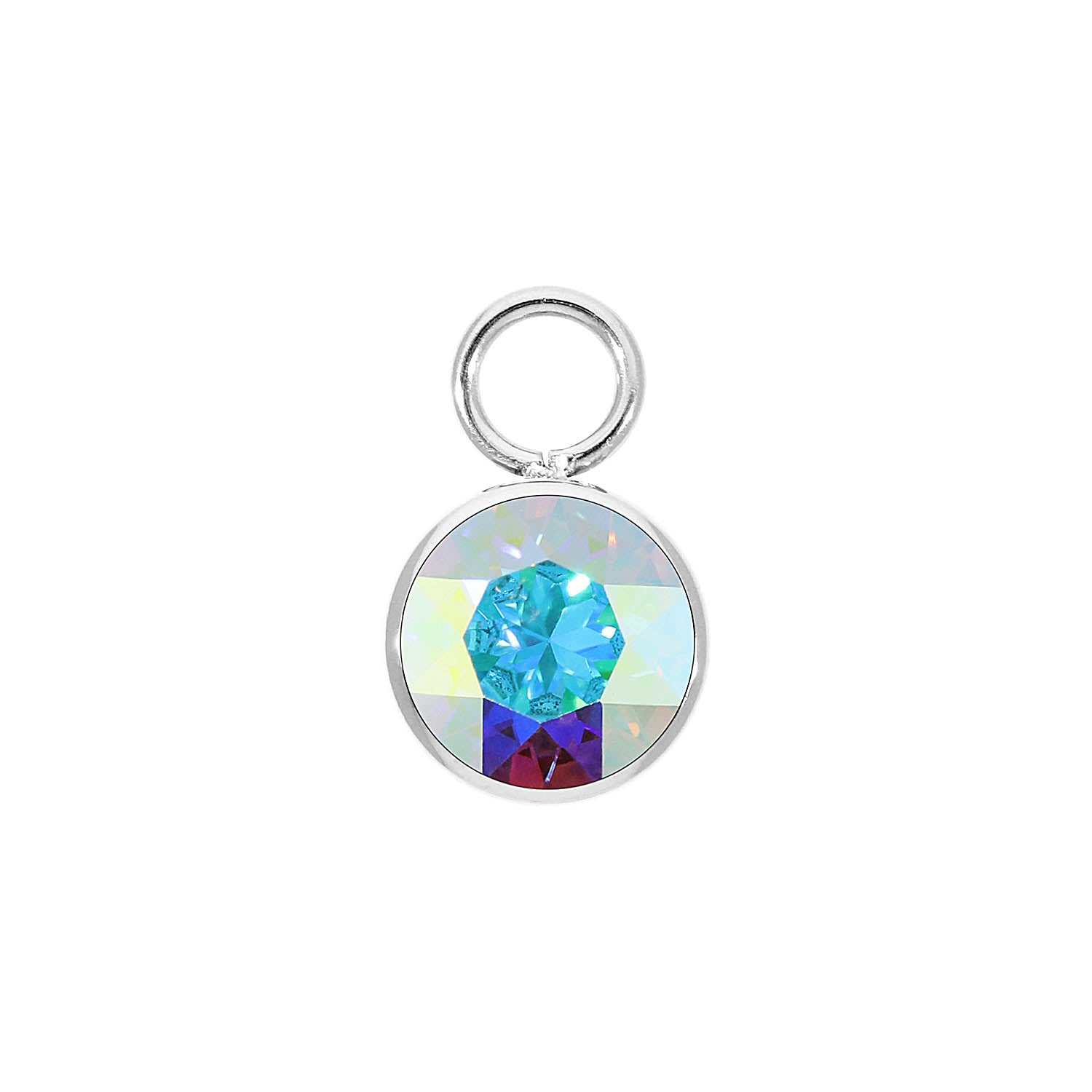 Bottone Charm 0.4" - Silver crystal aurora boreale