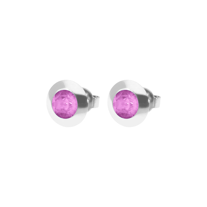 Tondo Stud Earring 0.35" - Silver Crystal Orchid Ignite