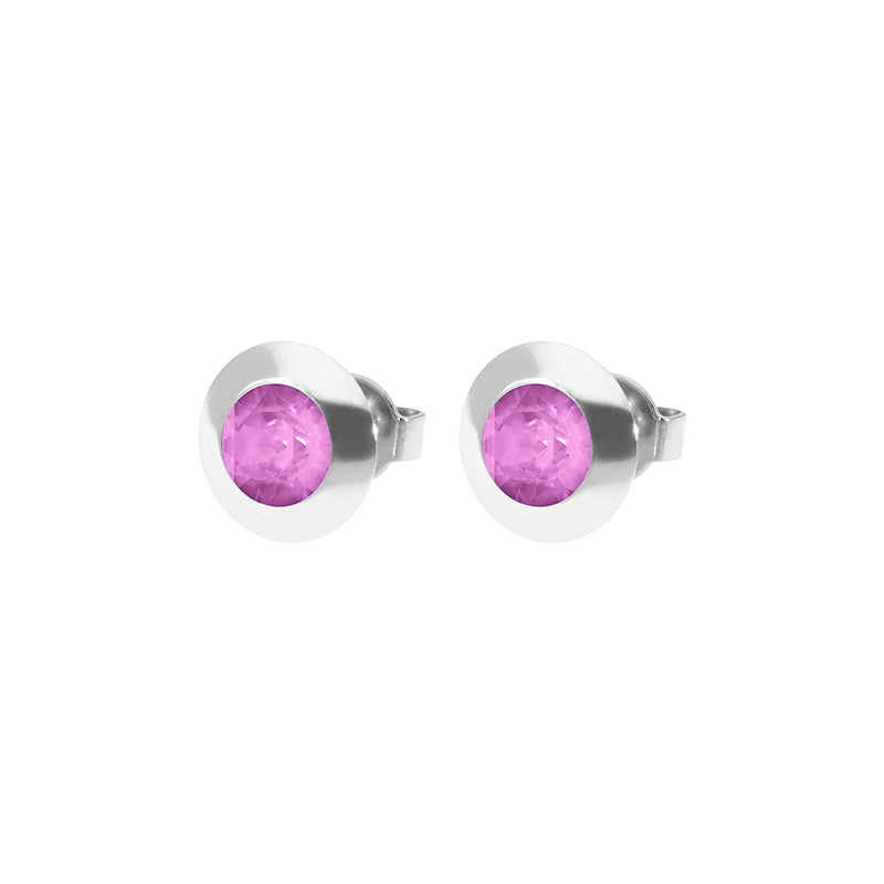 Tondo Stud Earring 0.35" - Silver Crystal Orchid Ignite