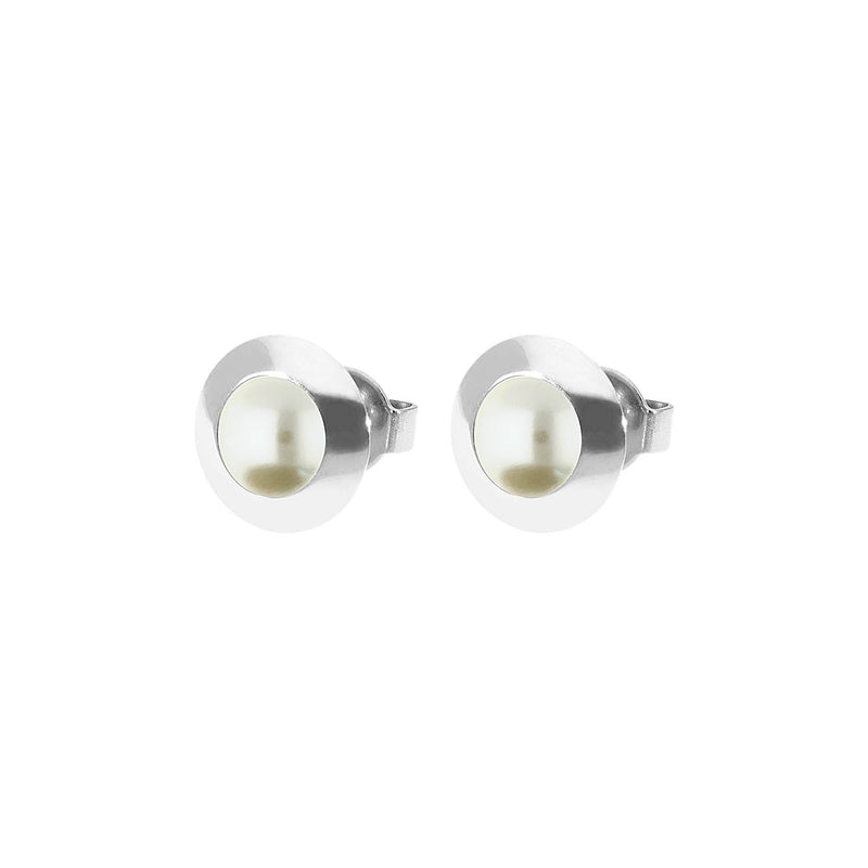 Tondo Stud Earring 0.35" - Silver cream pearl