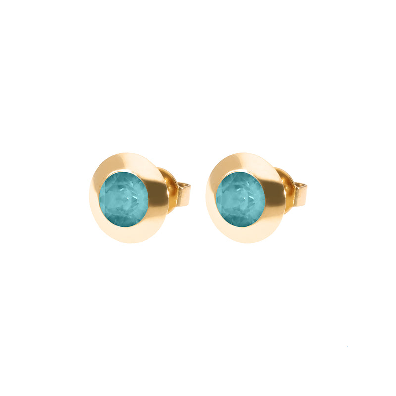 Tondo Stud Earring 0.35" - Gold Crystal Pine Green Ignite