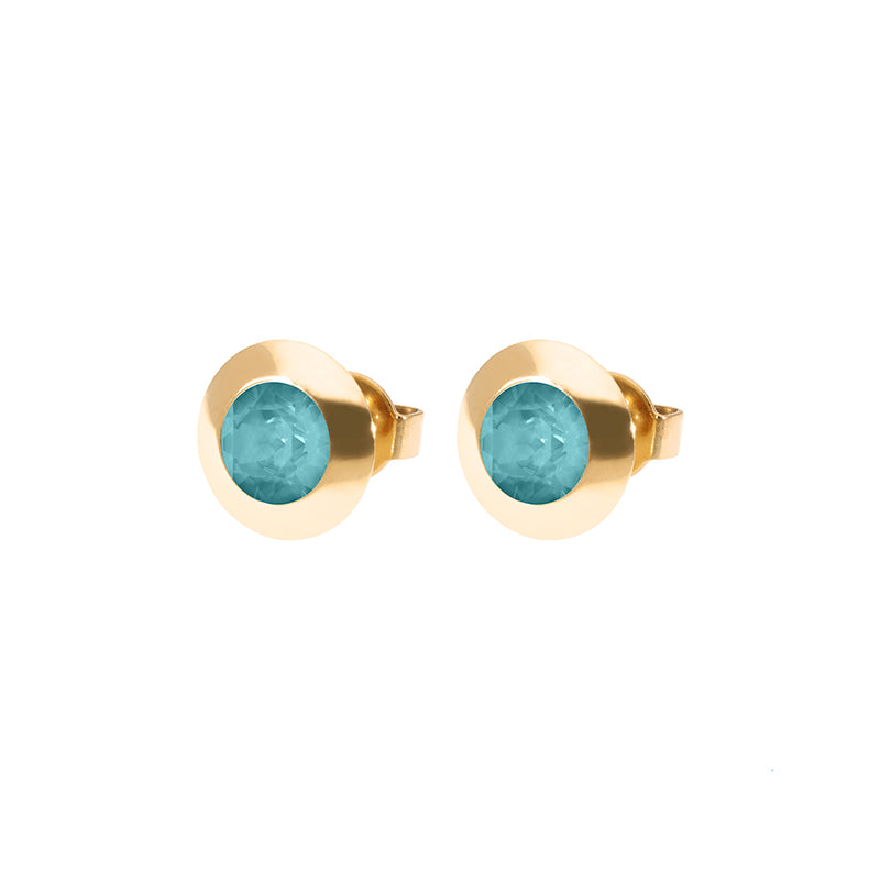 Tondo Stud Earring 0.35" - Gold Crystal Pine Green Ignite
