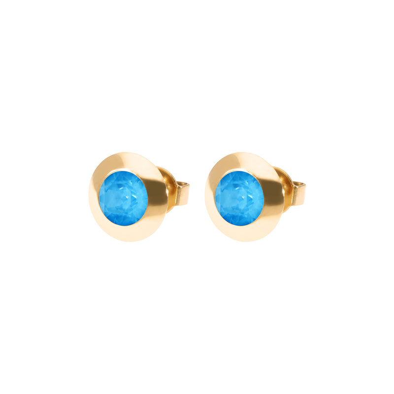 Tondo Stud Earring 0.35" - Gold Crystal Electric Blue Ignite