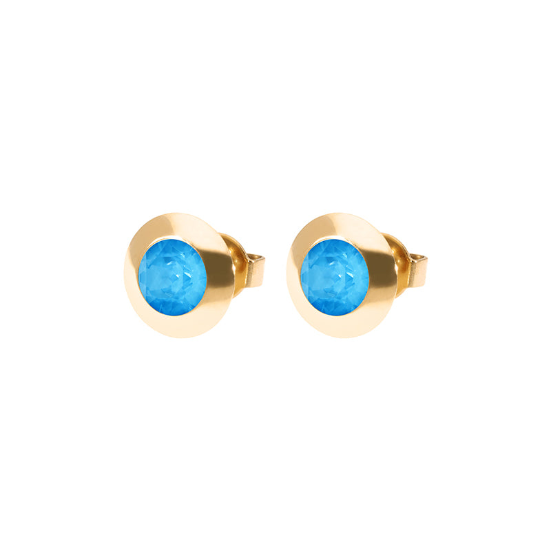 Tondo Stud Earring 0.35" - Gold Crystal Electric Blue Ignite