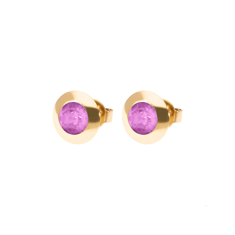 Tondo Stud Earring 0.35" - Gold Crystal Orchid Ignite