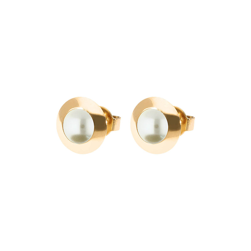 Tondo Stud Earring 0.35" - Gold cream pearl