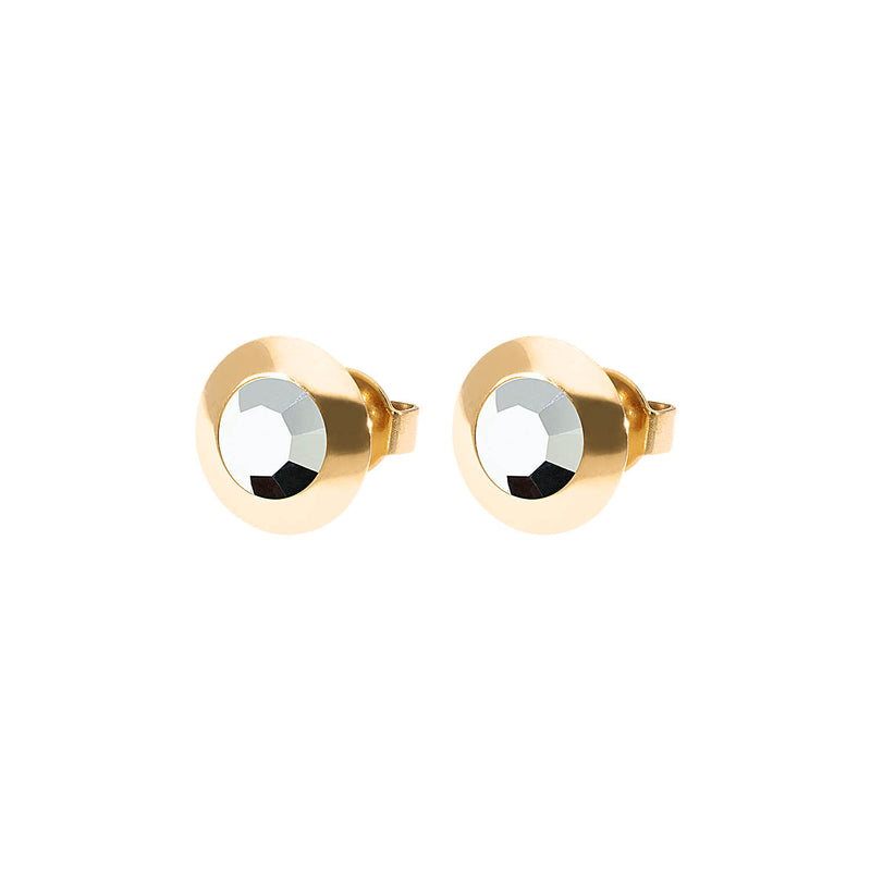 Tondo Stud Earring 0.35" - Gold crystal labrador
