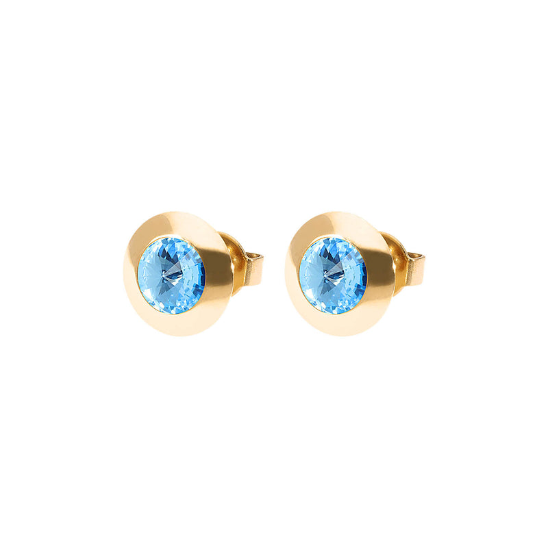 Tondo Stud Earring 0.35" - Gold aquamarine