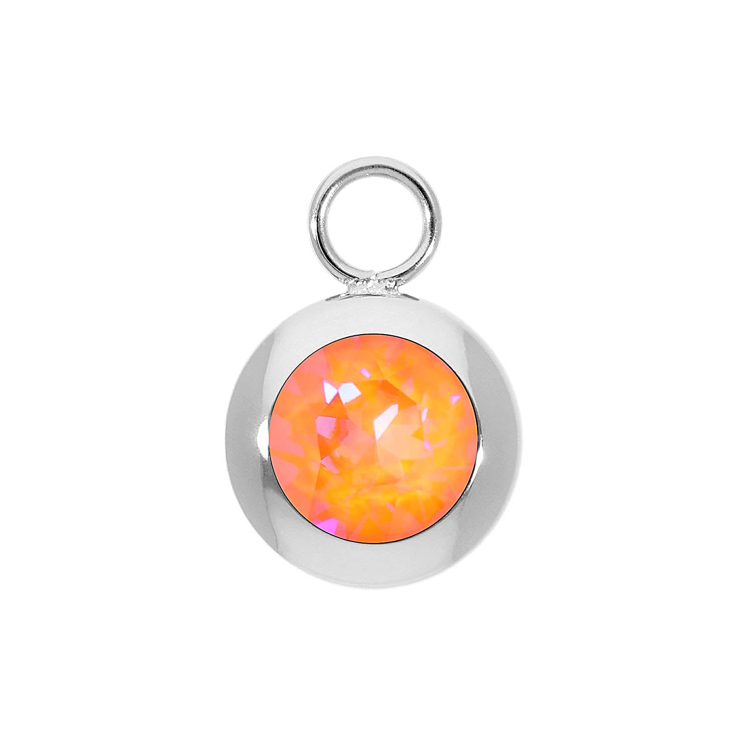 Tondo Charm 0.51" - Silver crystal orange glow delite