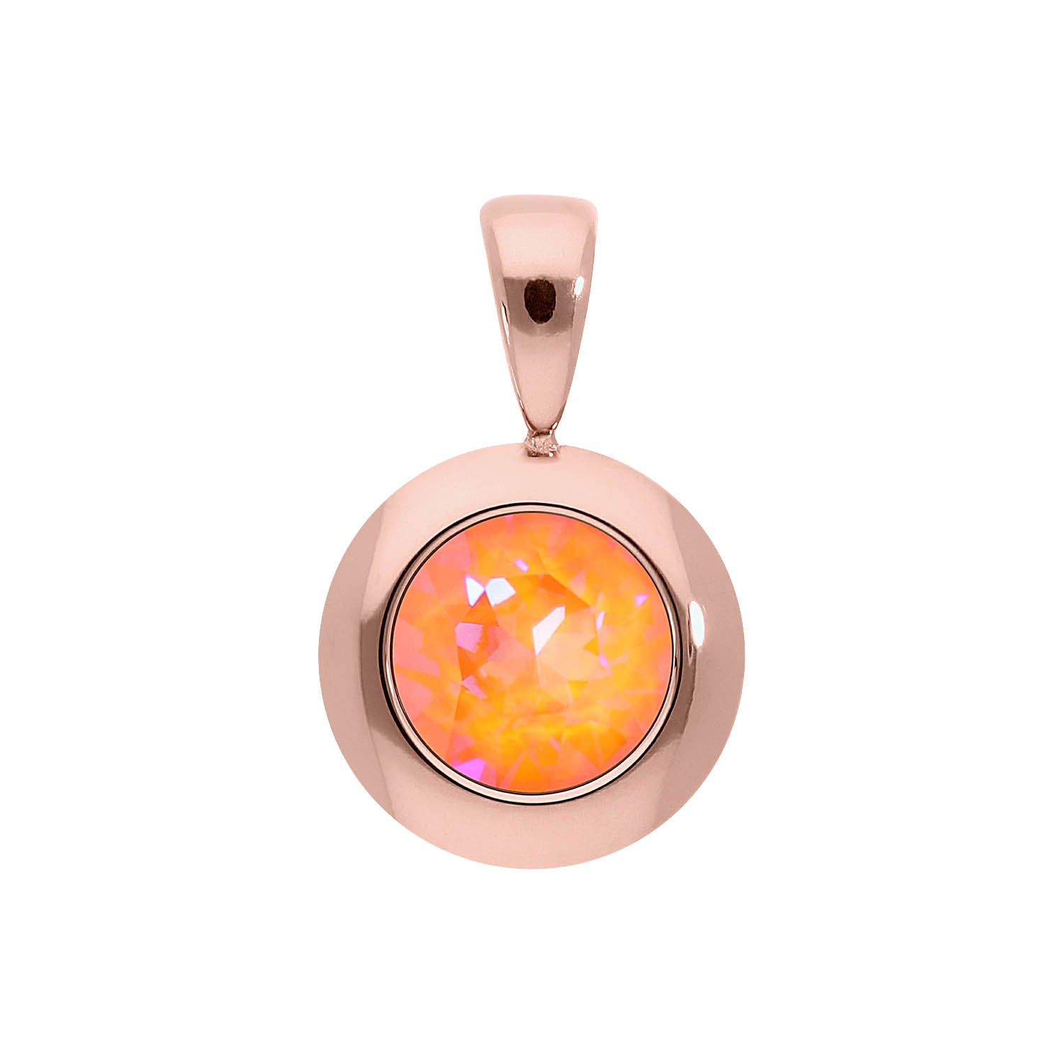 Tondo Pendant 0.51" - Rose Gold crystal orange glow delite