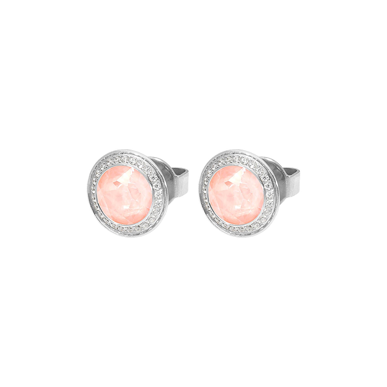 Tondo Deluxe Stud Earring 0.35" - Silver Crystal Flamingo Ignite
