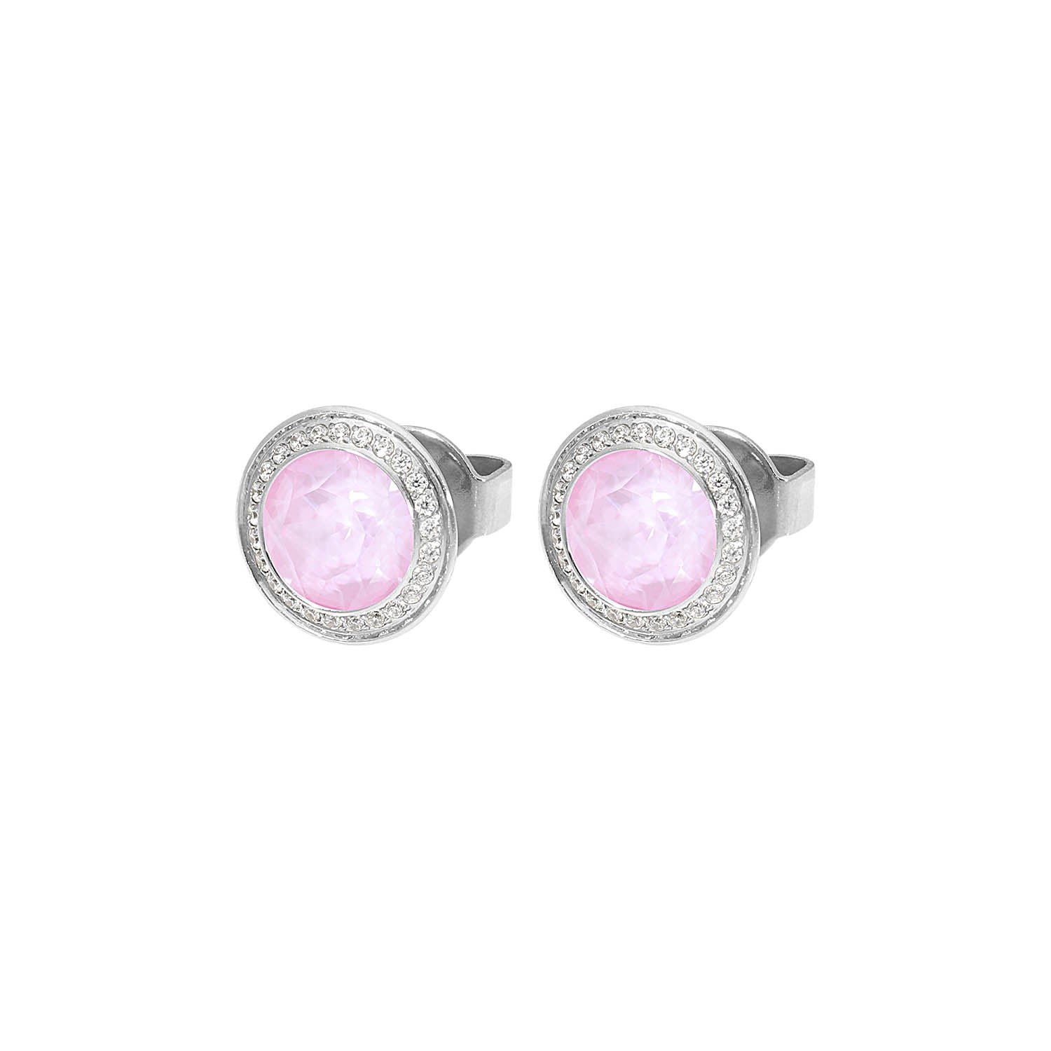 Tondo Deluxe Stud Earring 0.35" - Silver crystal soft rose ignite