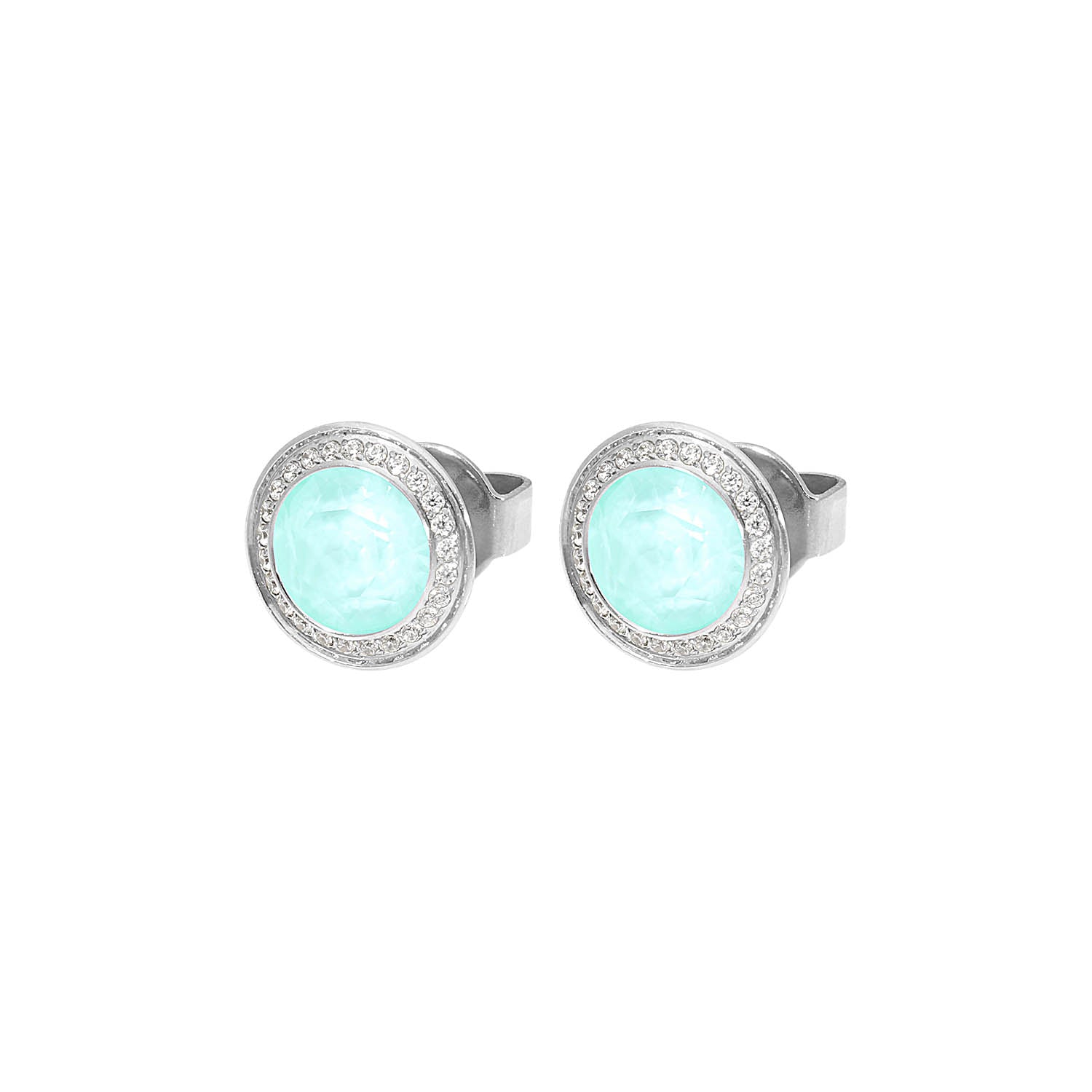Tondo Deluxe Stud Earring 0.35" - Silver crystal soft mint ignite