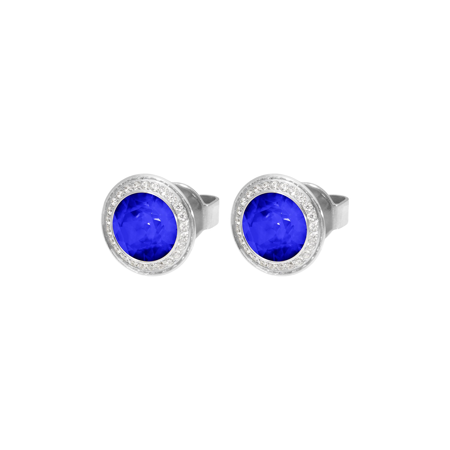 Tondo Deluxe Stud Earring 0.35" - Silver ReCreated Dark Sapphire