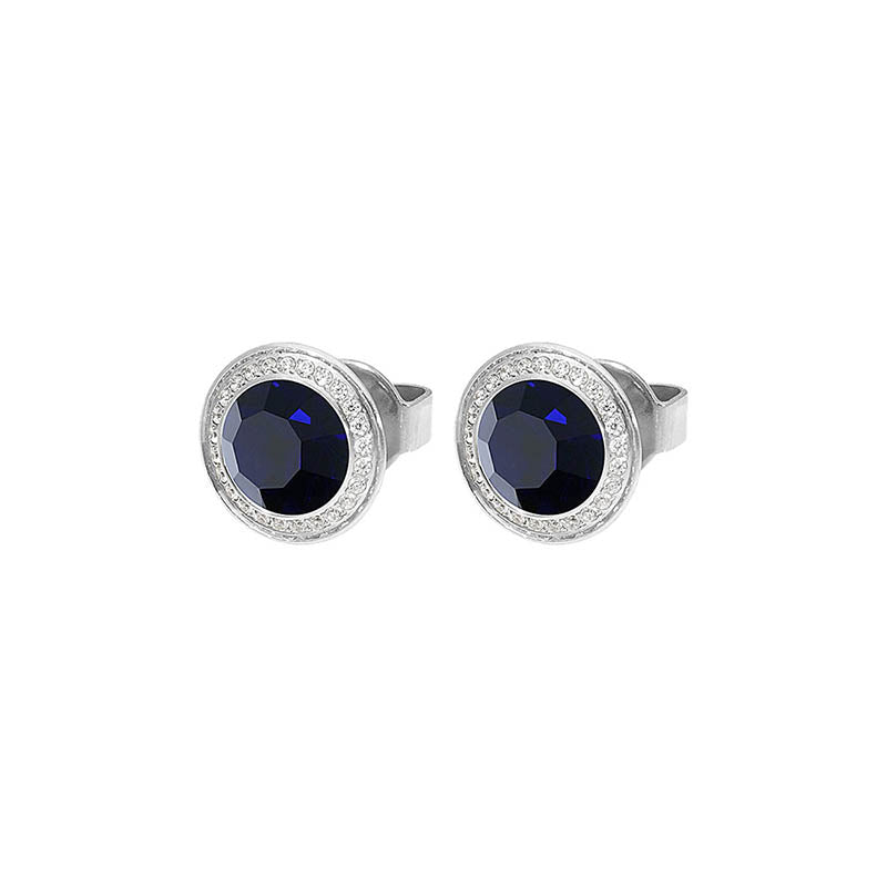 Tondo Deluxe Stud Earring 9mm - Silver Dark Indigo