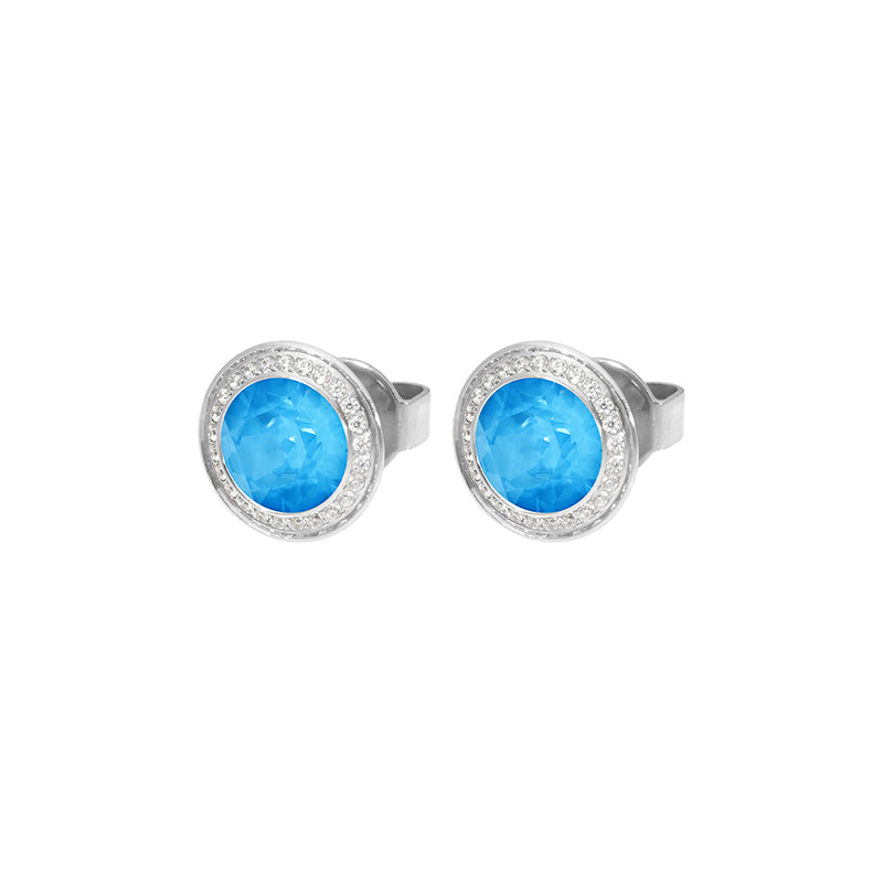 Tondo Deluxe Stud Earring 9mm - Silver Crystal Electric Blue Ignite