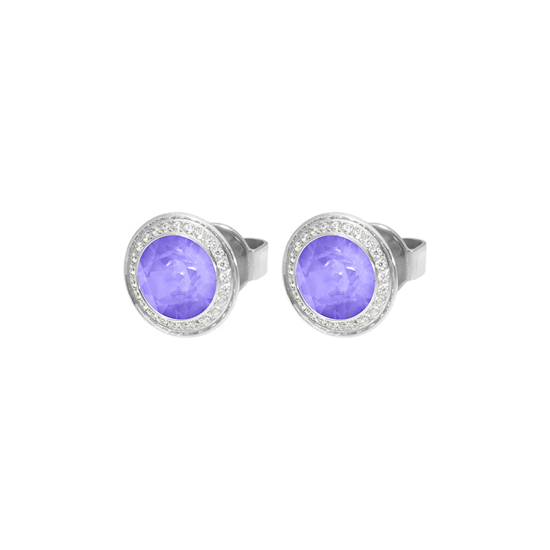 Tondo Deluxe Stud Earring 9mm - Silver Crystal Purple Ignite