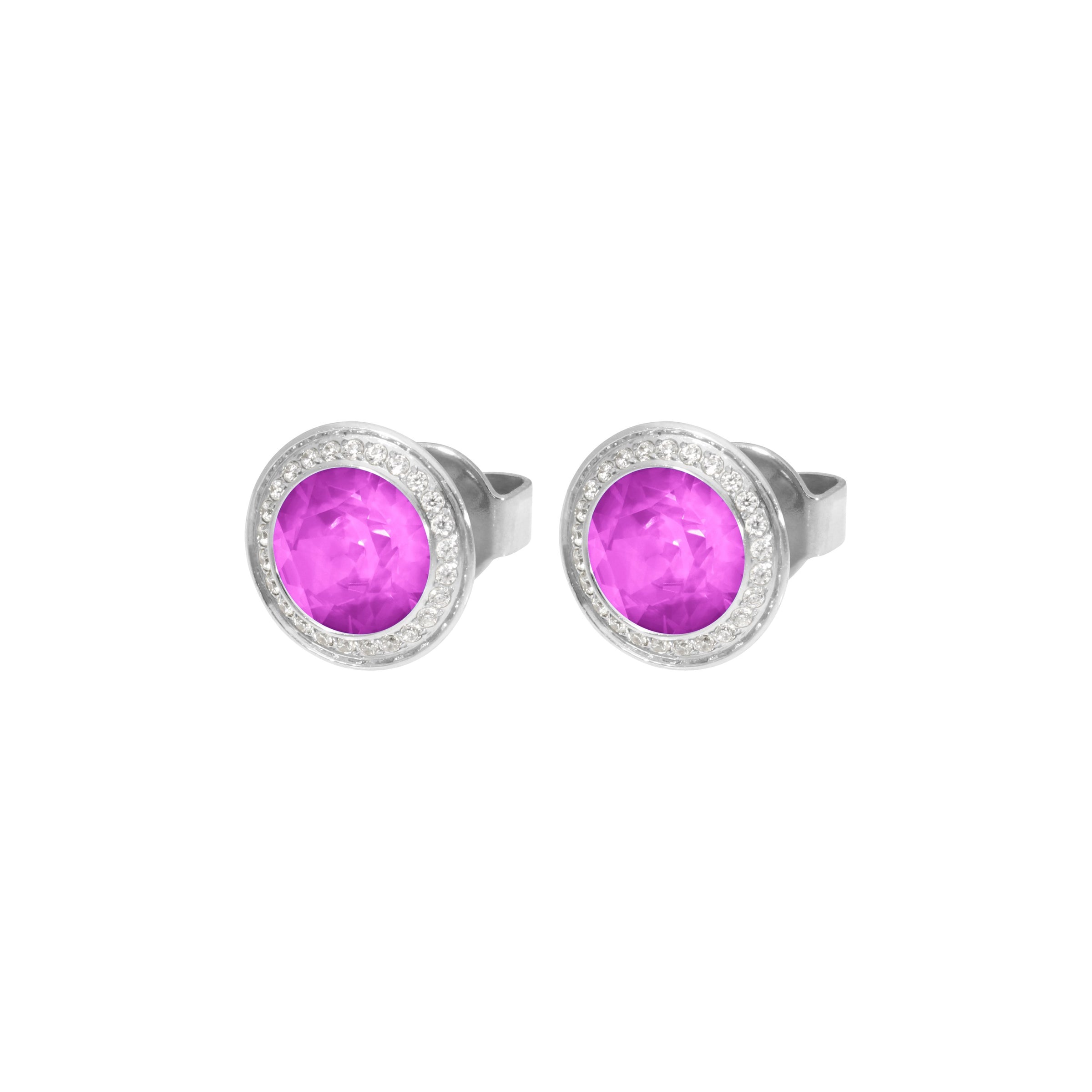 Tondo Deluxe Stud Earring 0.35" - Silver Crystal Electric Violet Ignite
