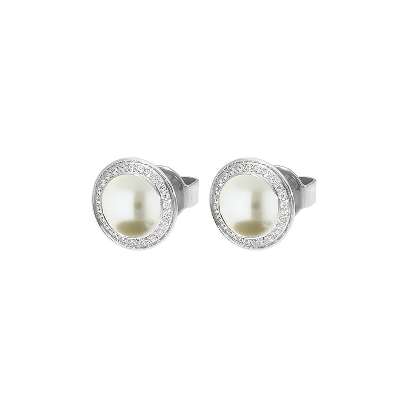 Tondo Deluxe Stud Earring 9mm - Silver cream pearl