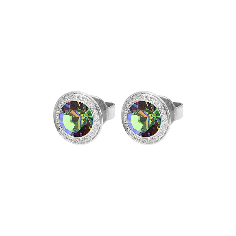 Tondo Deluxe Stud Earring 9mm - Silver Crystal Vitrail Medium