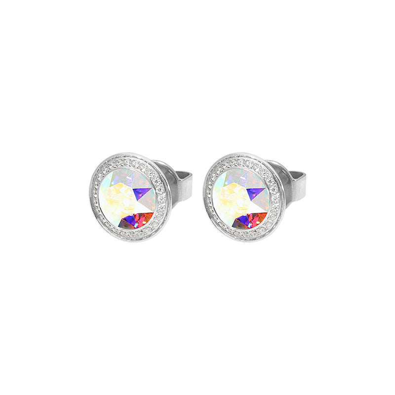 Tondo Deluxe Stud Earring 9mm - Silver crystal aurora boreale