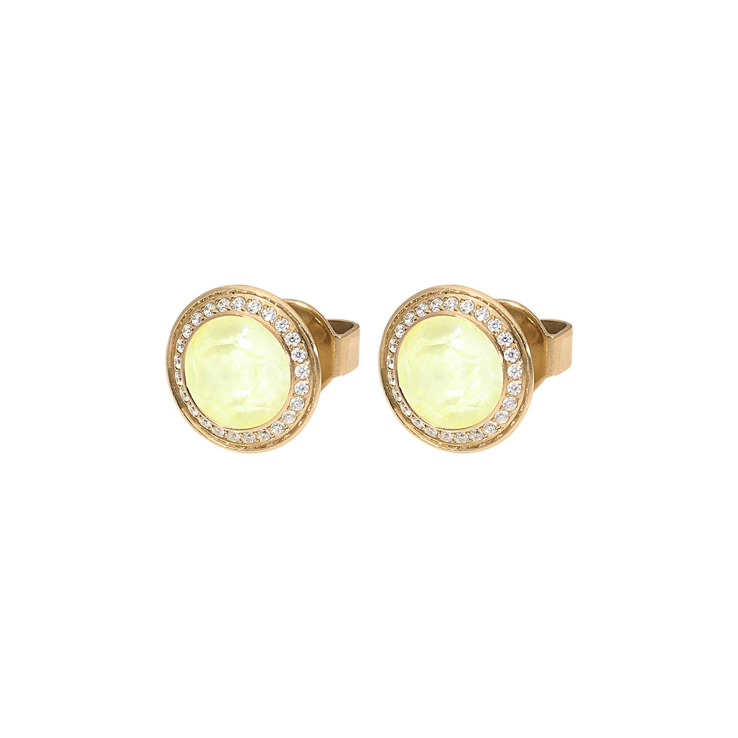 Tondo Deluxe Stud Earring 0.35" - Gold crystal soft yellow ignite