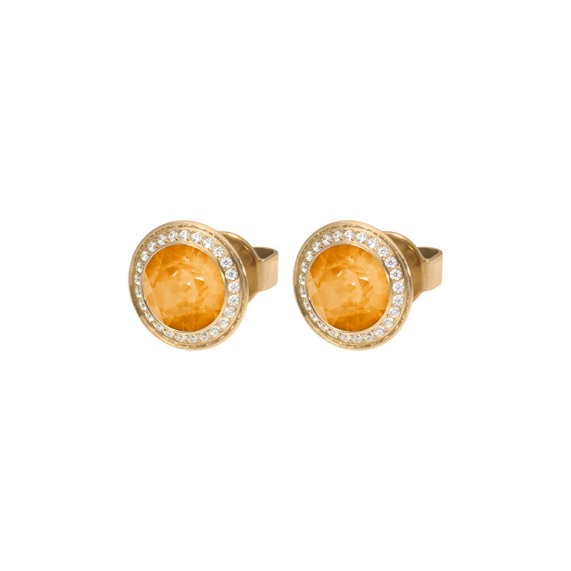 Tondo Deluxe Stud Earring 9mm - Gold Crystal Mango Ignite