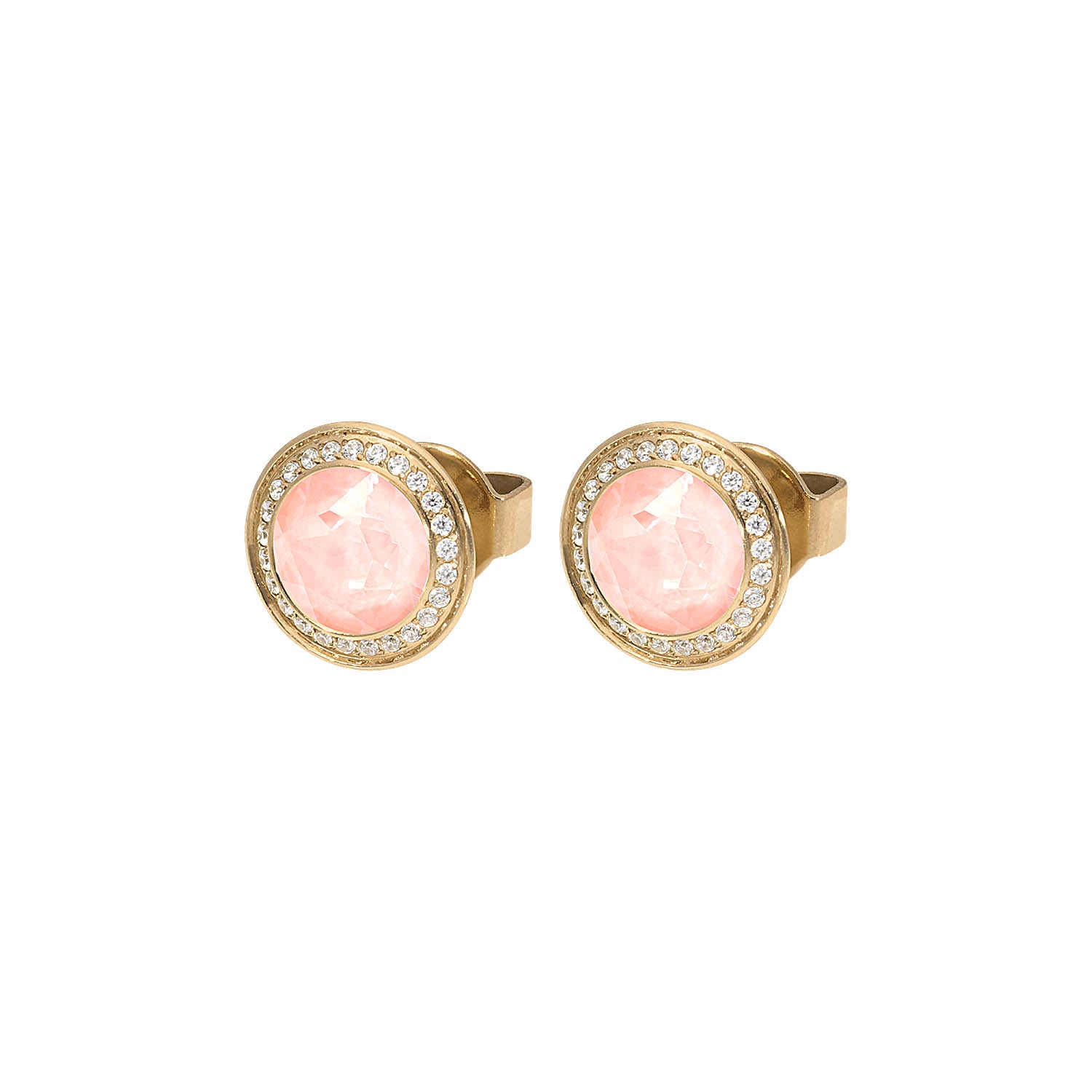 Tondo Deluxe Stud Earring 0.35" - Gold Crystal Flamingo Ignite