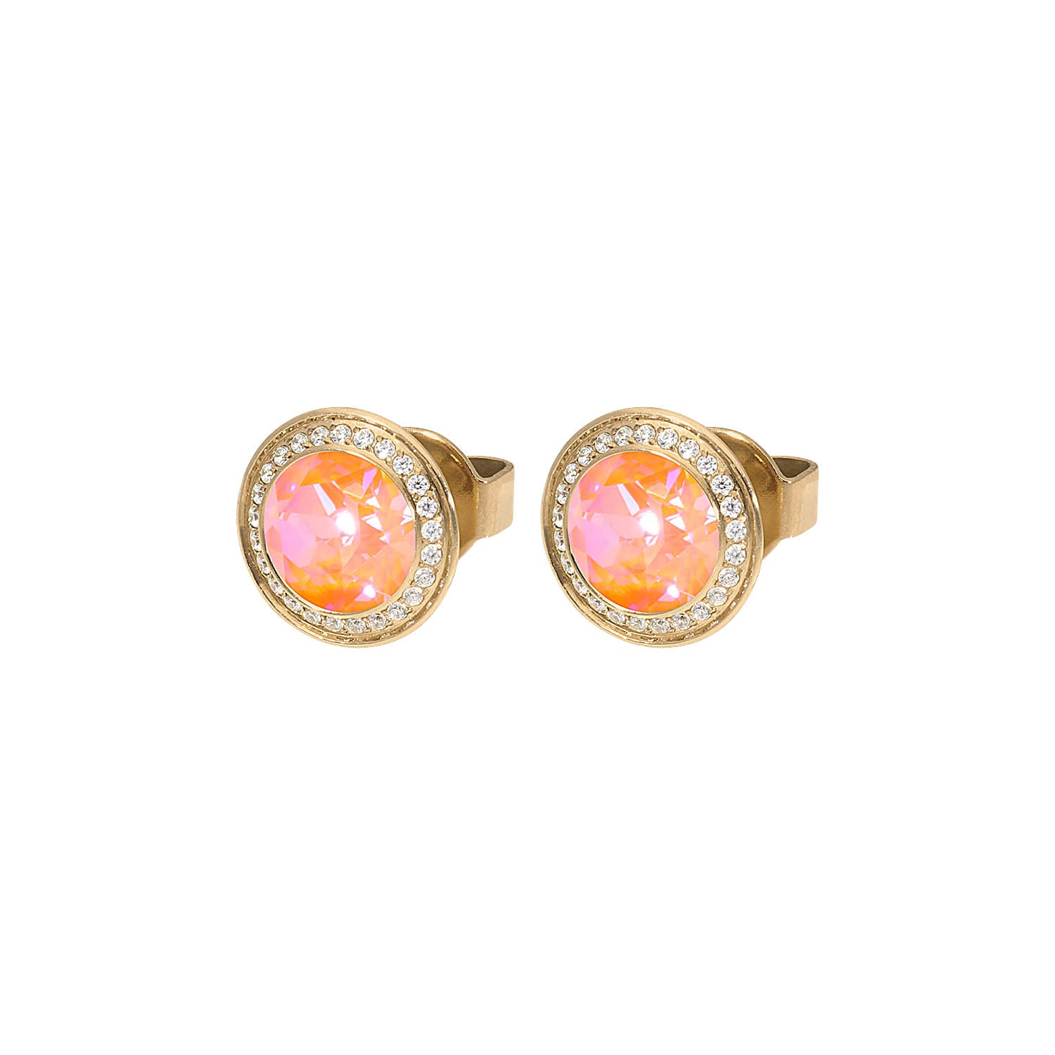 Tondo Deluxe Stud Earring 0.35" - Gold crystal orange glow delite