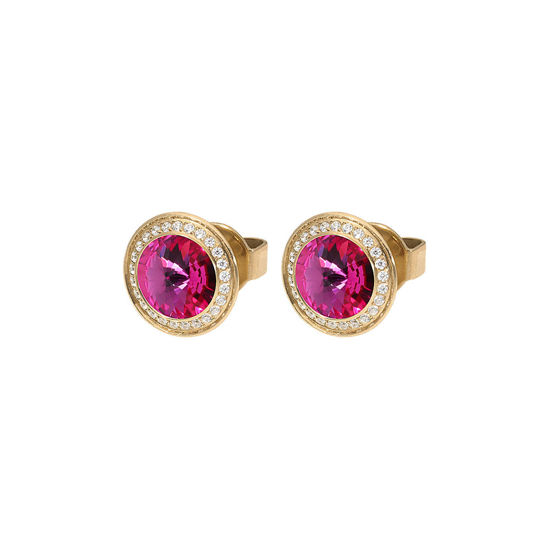 Tondo Deluxe Stud Earring 9mm - Gold fuchsia