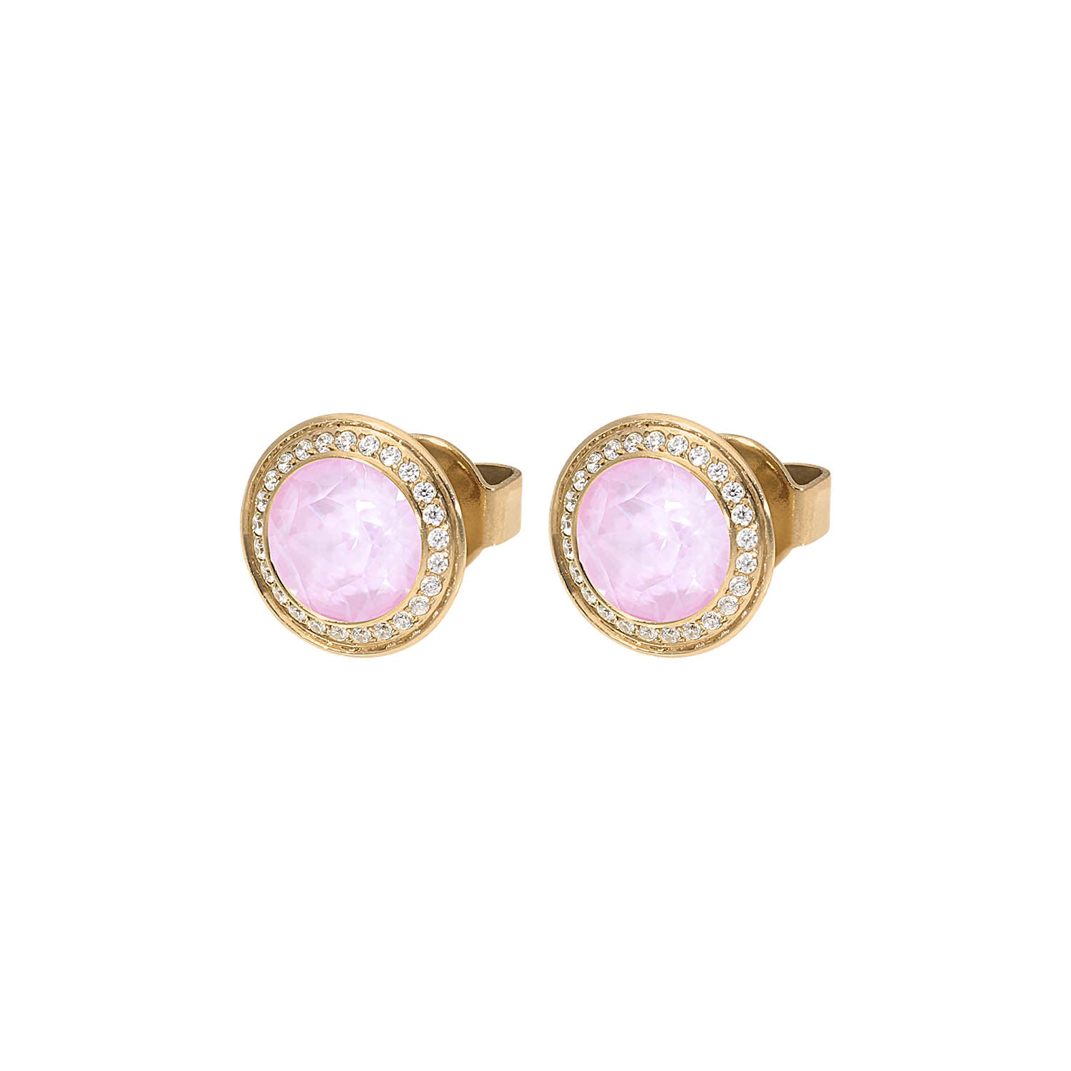 Tondo Deluxe Stud Earring 0.35" - Gold crystal soft rose ignite