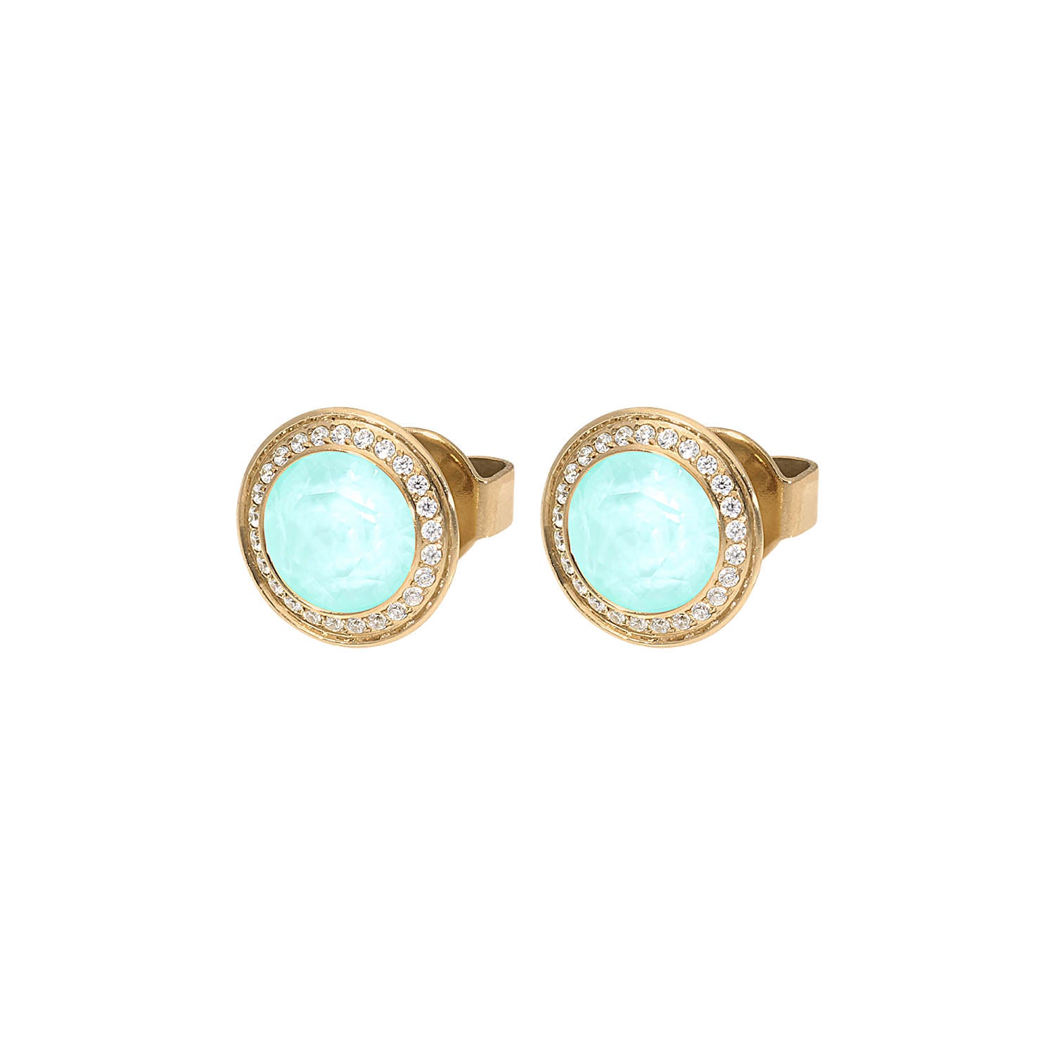 Tondo Deluxe Stud Earring 0.35" - Gold crystal soft mint ignite