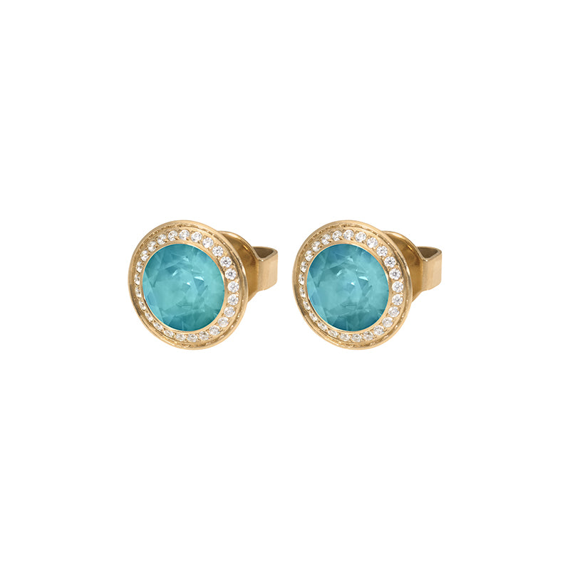 Tondo Deluxe Stud Earring 9mm - Gold Crystal Pine Green Ignite
