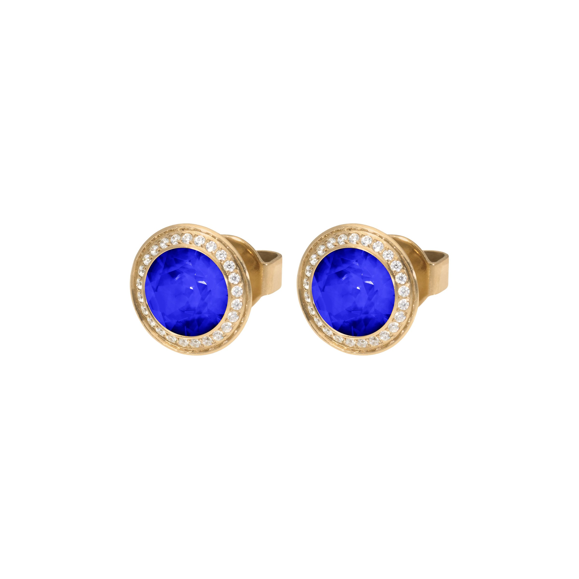 Tondo Deluxe Stud Earring 0.35" - Gold ReCreated Dark Sapphire