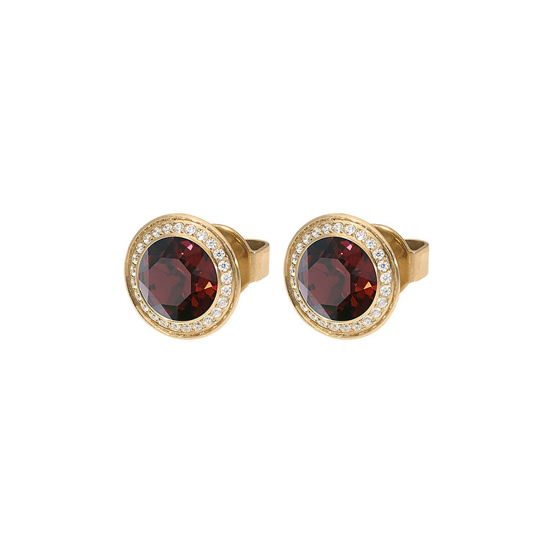 Tondo Deluxe Stud Earring 9mm - Gold Burgundy