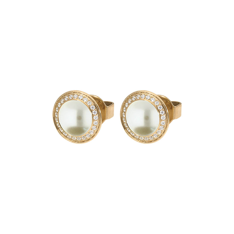 Tondo Deluxe Stud Earring 9mm - Gold cream pearl