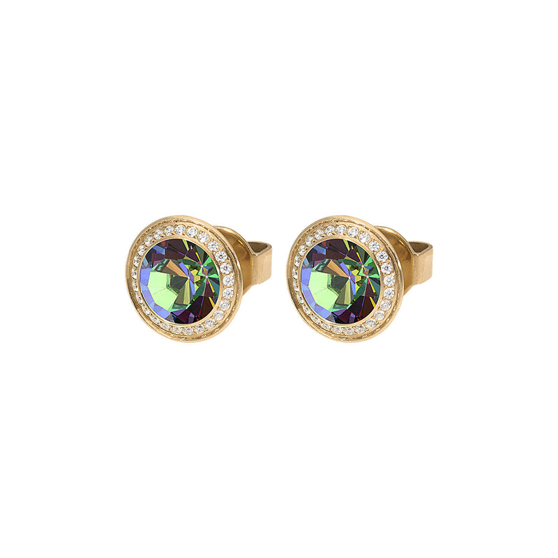 Tondo Deluxe Stud Earring 9mm - Gold Crystal Vitrail Medium
