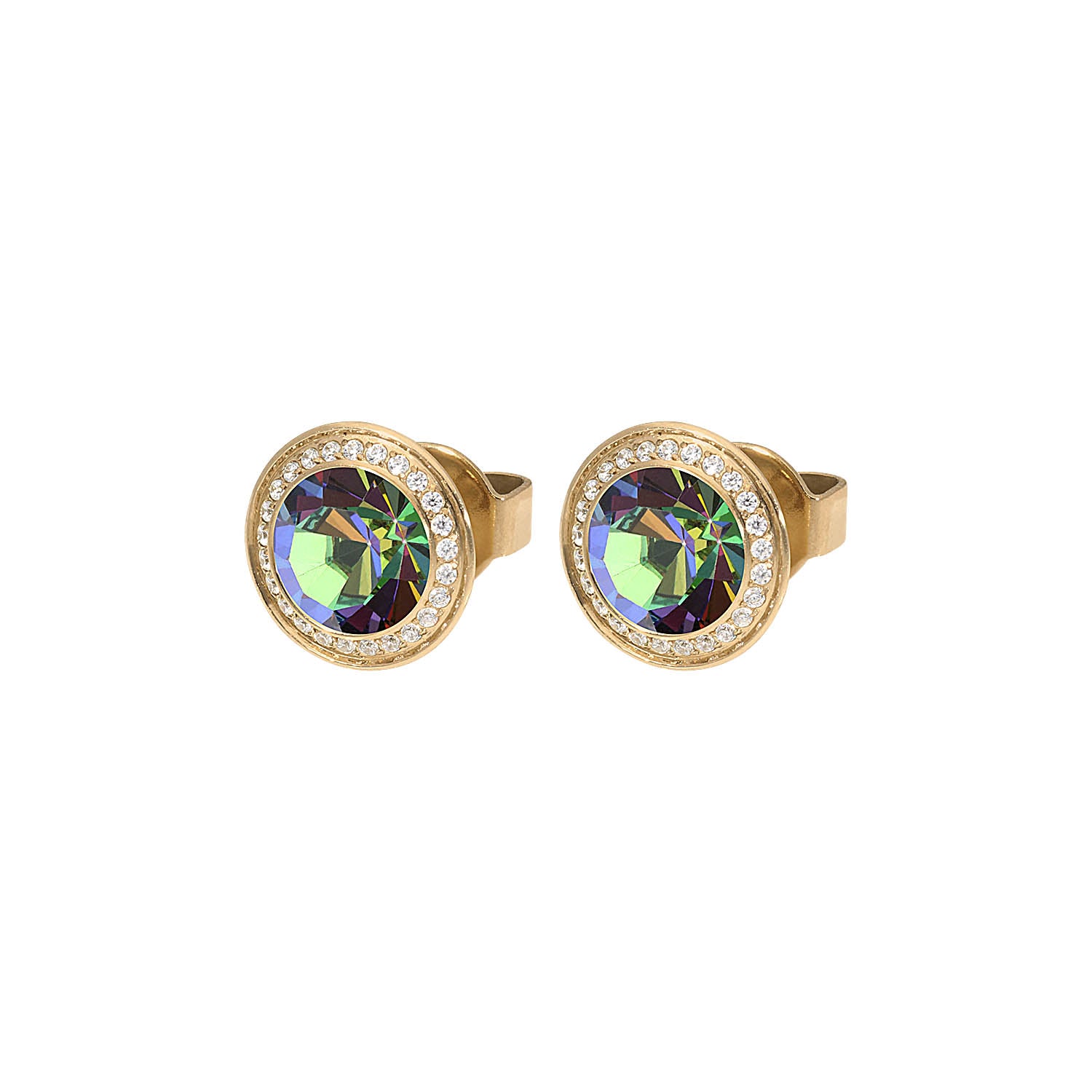 Tondo Deluxe Stud Earring 0.35" - Gold Crystal Vitrail Medium