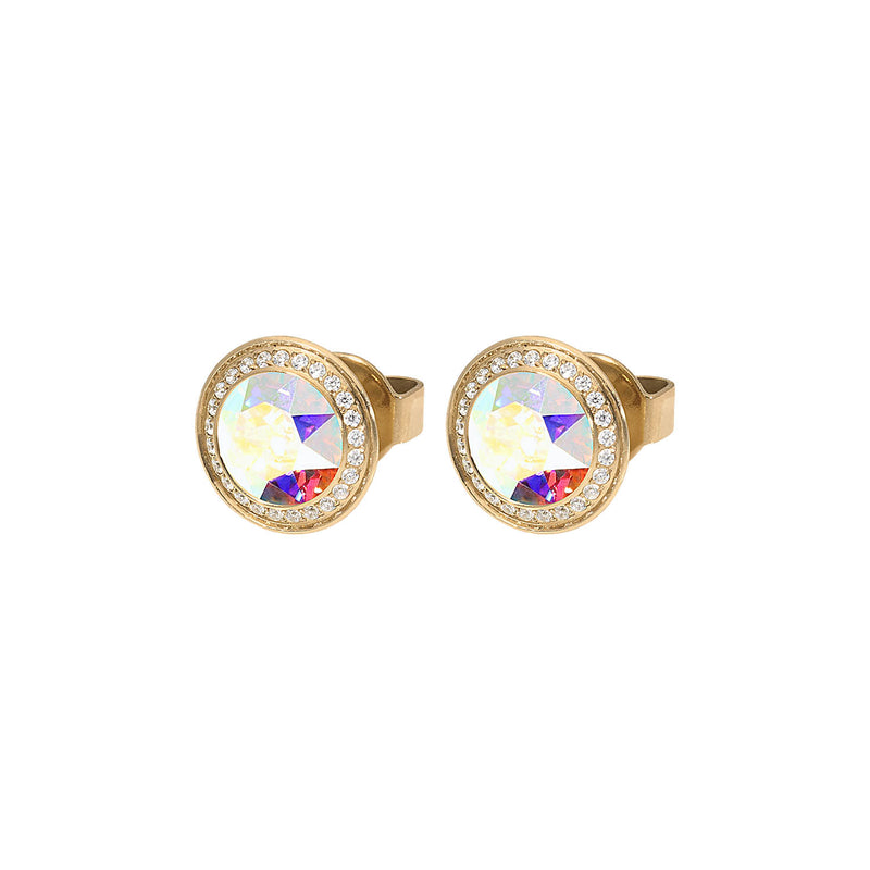 Tondo Deluxe Stud Earring 9mm - Gold crystal aurora boreale