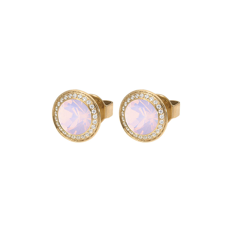 Tondo Deluxe Stud Earring 9mm - Gold rose opal