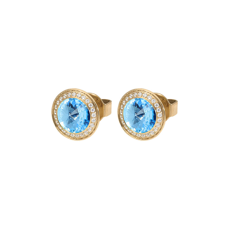 Tondo Deluxe Stud Earring 9mm - Gold aquamarine