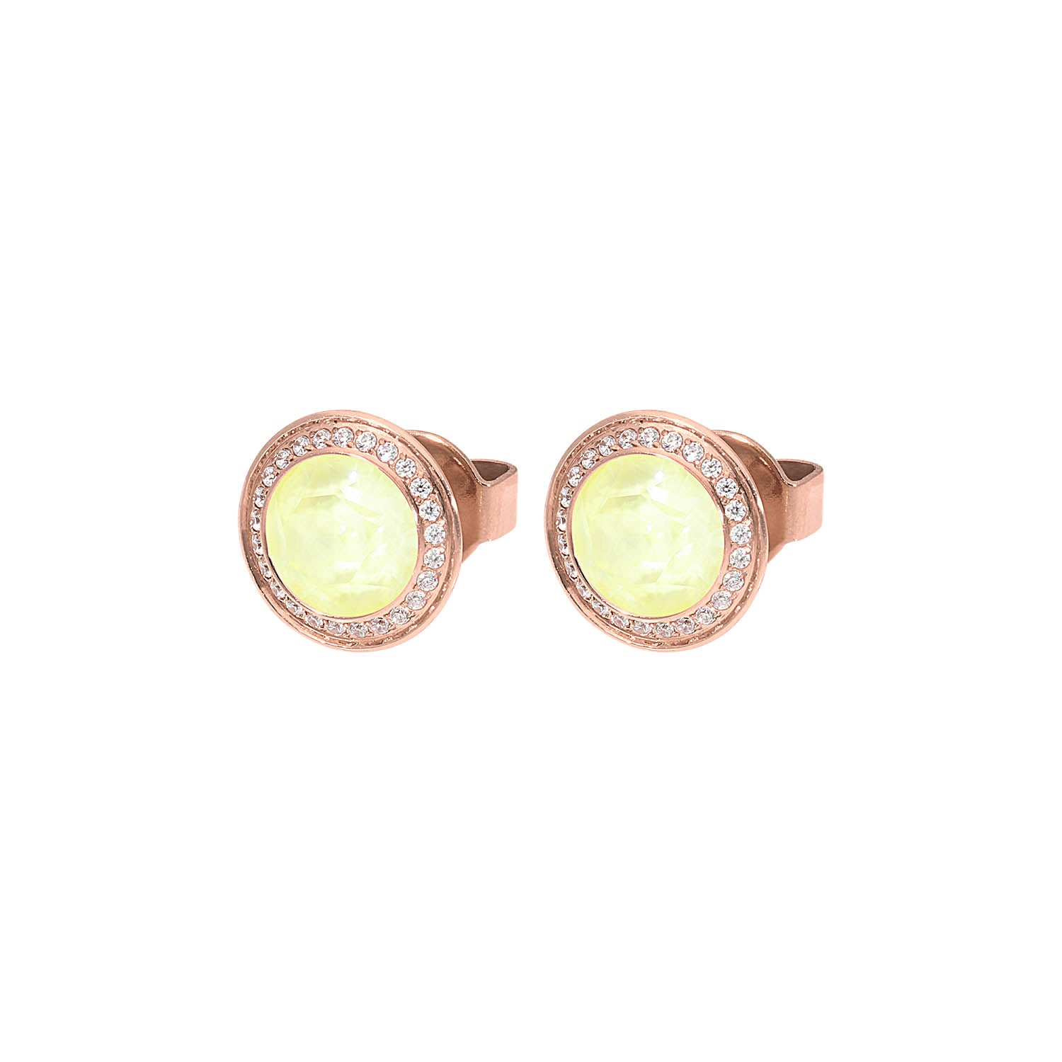 Tondo Deluxe Stud Earring 0.35" - Rose Gold crystal soft yellow ignite