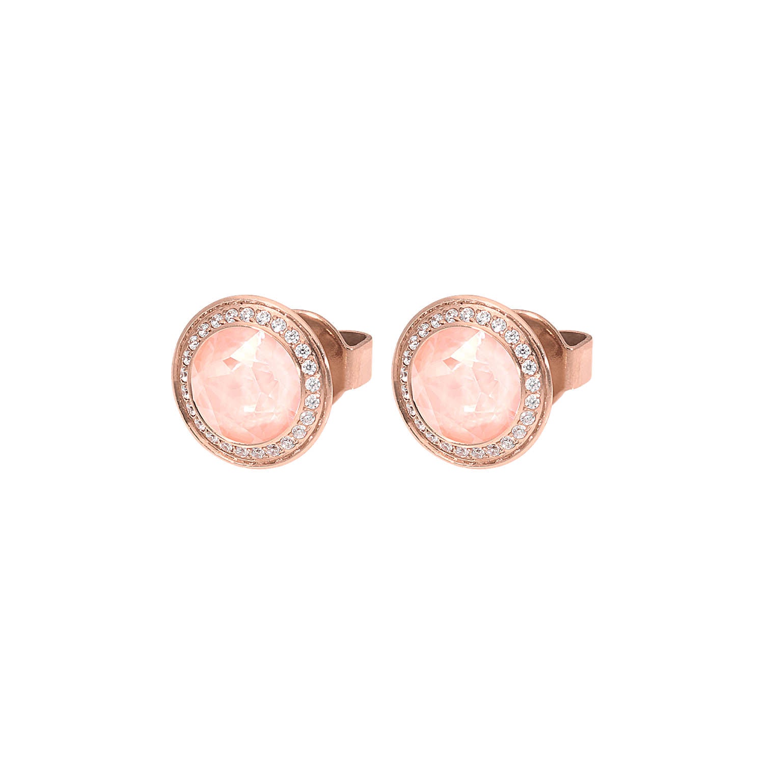 Tondo Deluxe Stud Earring 0.35" - Rose Gold Crystal Flamingo Ignite